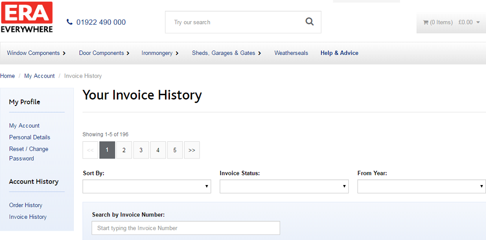 Your Invoice History Screen Capture