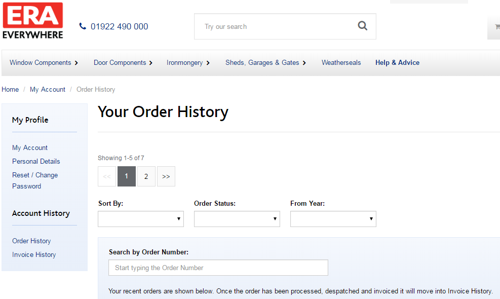 Your Order History Screen Capture